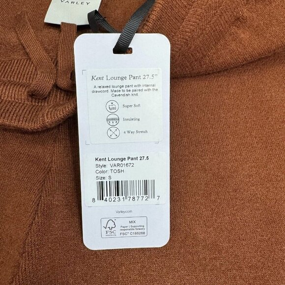 Varley True Knit Kent Lounge Pant Cuffed Hem Tosh Sweatpants Brown 27.5 Size S - Picture 9 of 16